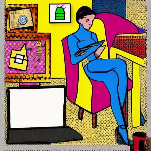 Foto einer Frau beim WordPress lernen neben einem Laptop im Popart Stil