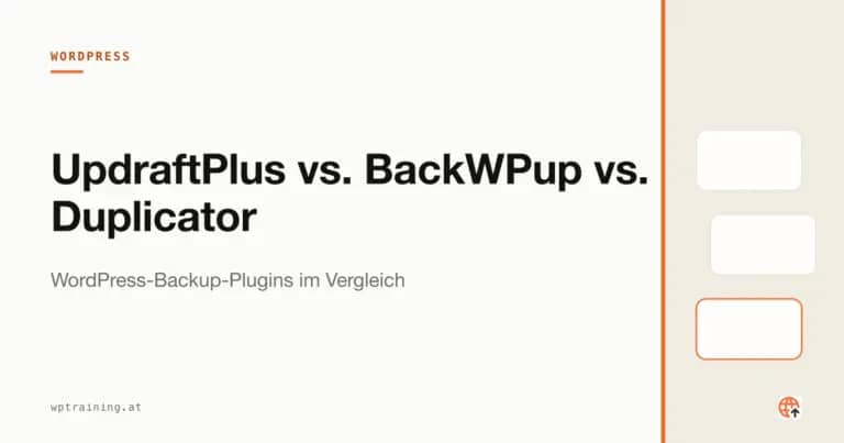 Drei Backup-Plugin-Logos über einer WordPress-Datenbank-Grafik