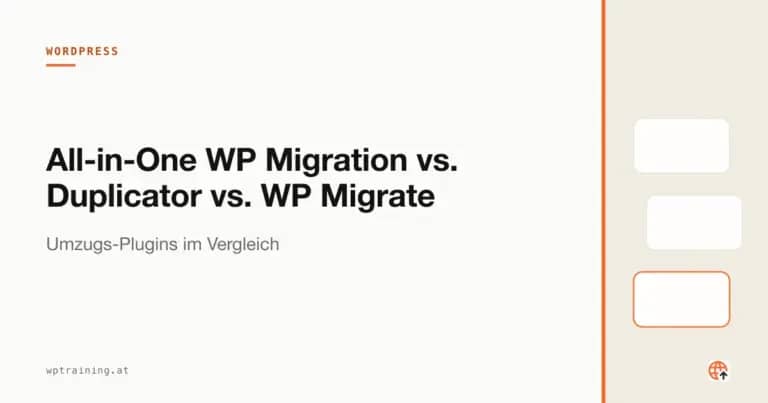 Drei Migrations-Plugin-Symbole über einem WordPress-Server-Umzug